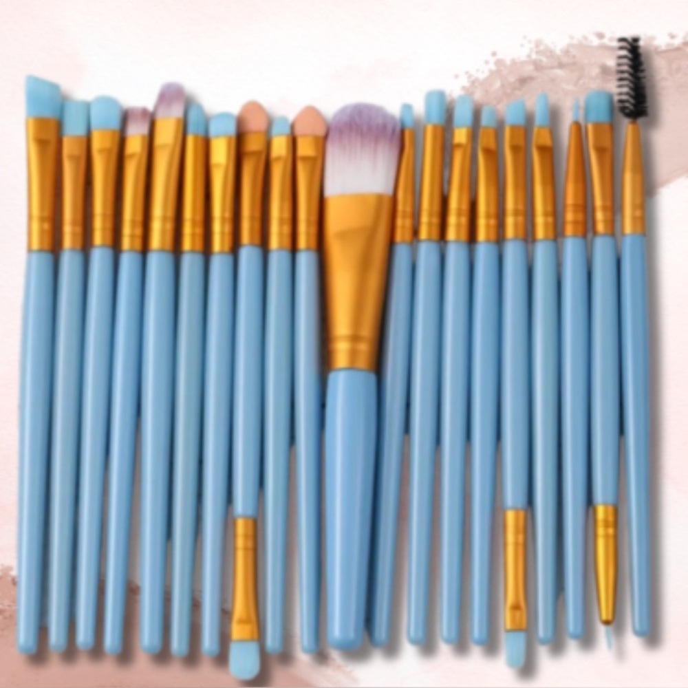 Blue and Gold Makeup Brush Set - set of 20 - new in packaging!